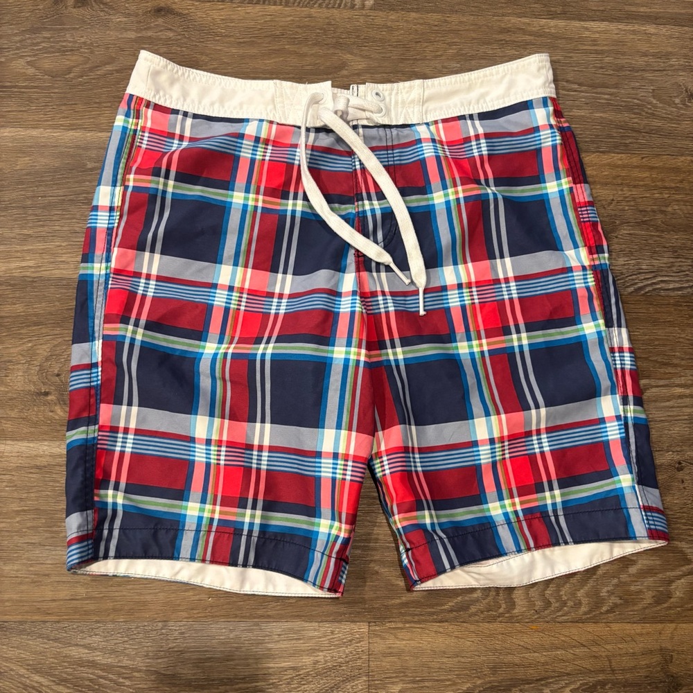Abercrombie & Fitch Men’s Plaid Board Shorts – Red/Navy Multicolor – XL – Swim